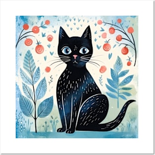 Cute modern Art Black Cat Whimsical Design Posters and Art
